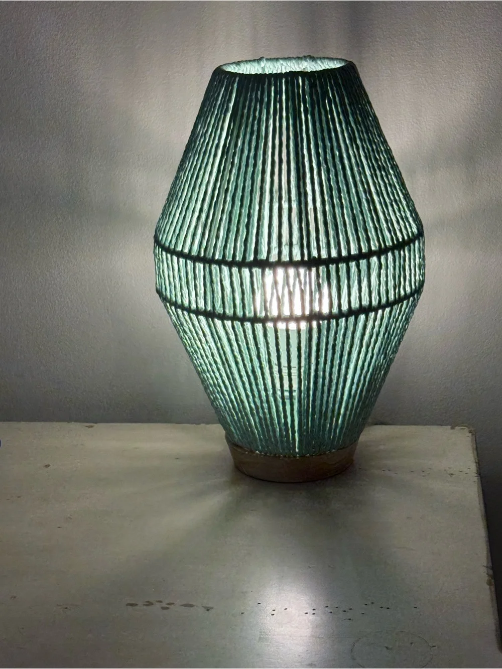 Sage Rope Lantern Table Lamp with Wooden Base